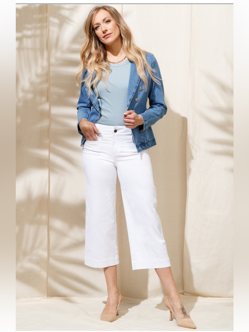 cleo White Denim Wide Crops